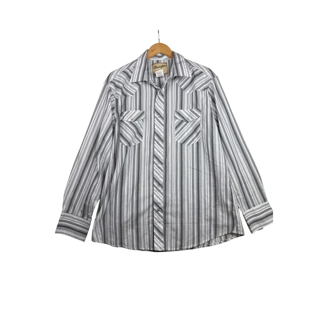 Wrangler Striped Snap Pearl Long Sleeve‎ Button Down Shirt size XL White/Gray